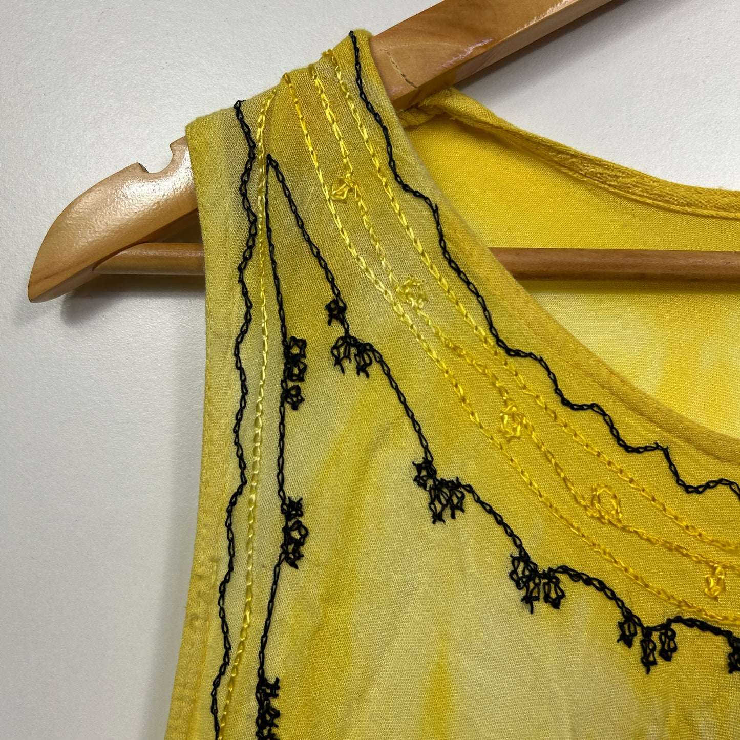 Yellow Tie-Dye Sleeveless Dress with Embroidered Detail - One Size