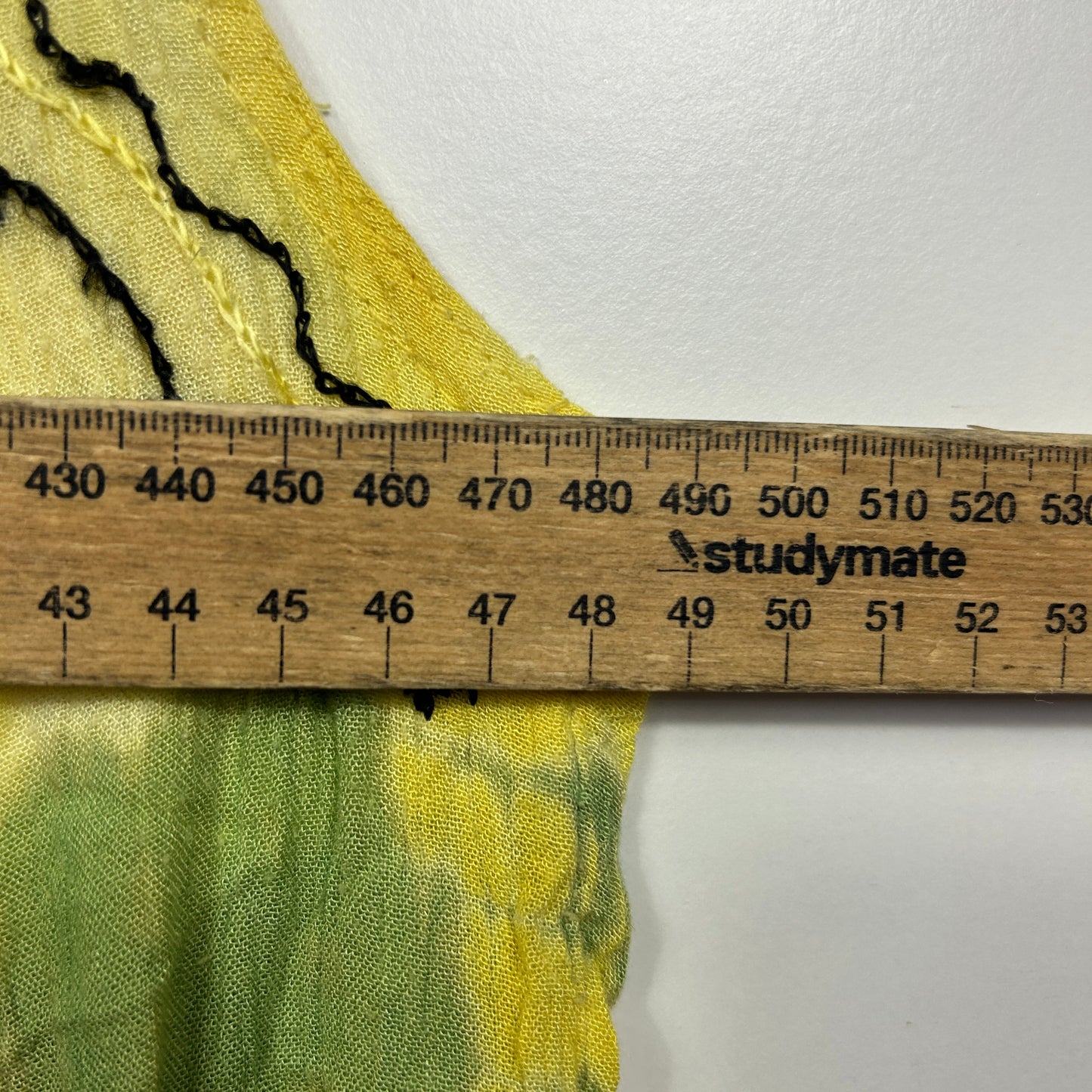 Yellow Tie-Dye Sleeveless Dress with Embroidered Detail - One Size