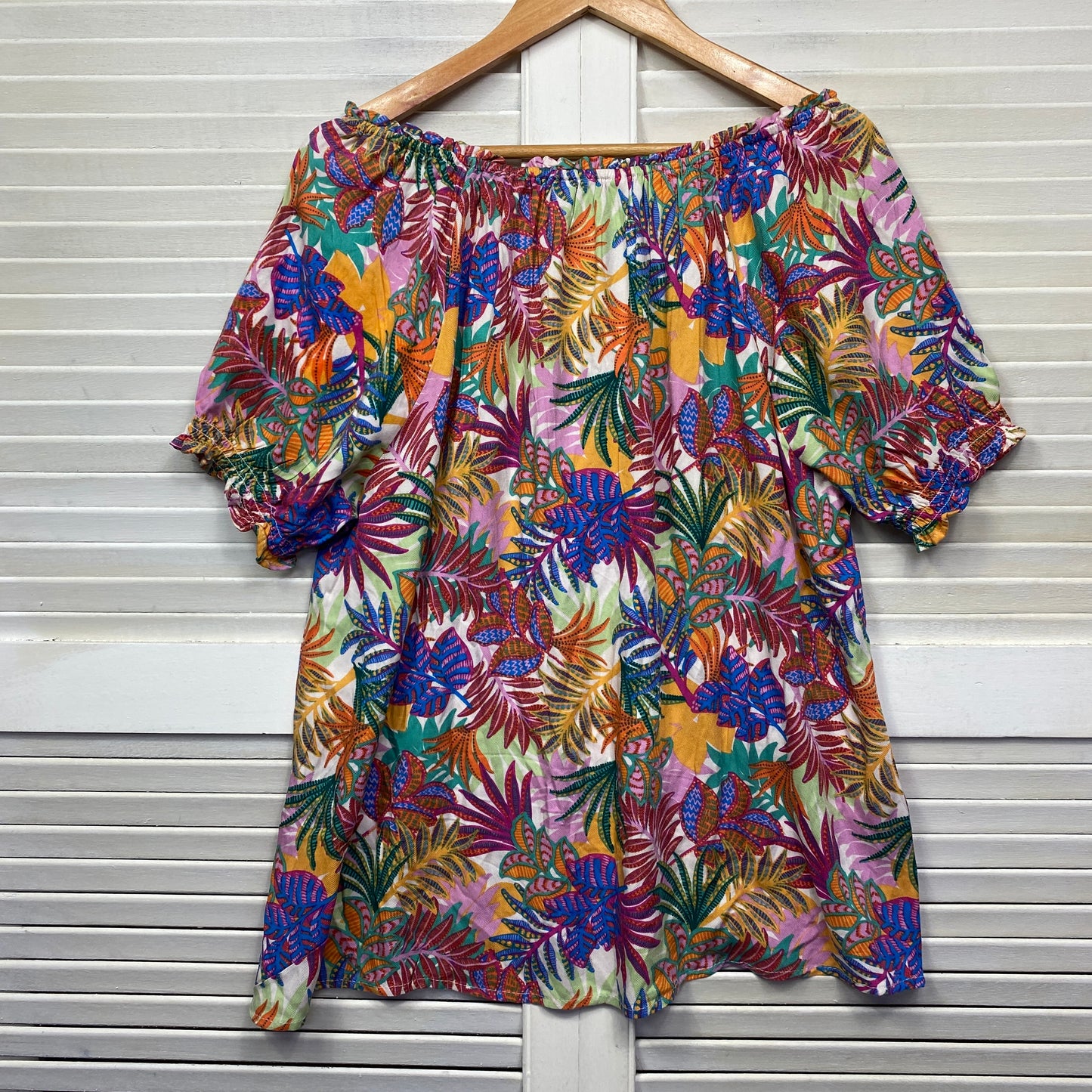 Rockmans Top Size 14 Multicoloured Floral Short Sleeve Viscose