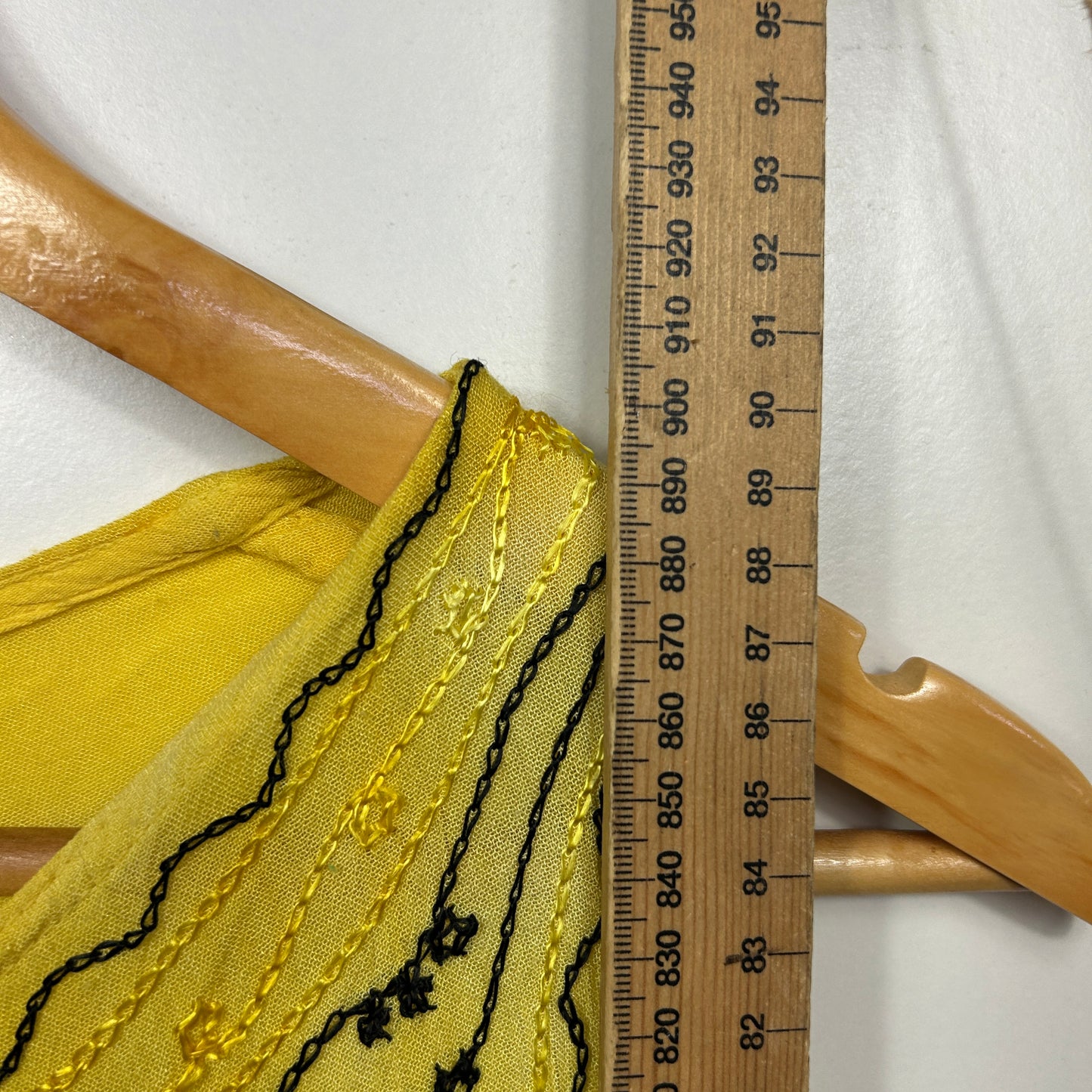 Yellow Tie-Dye Sleeveless Dress with Embroidered Detail - One Size