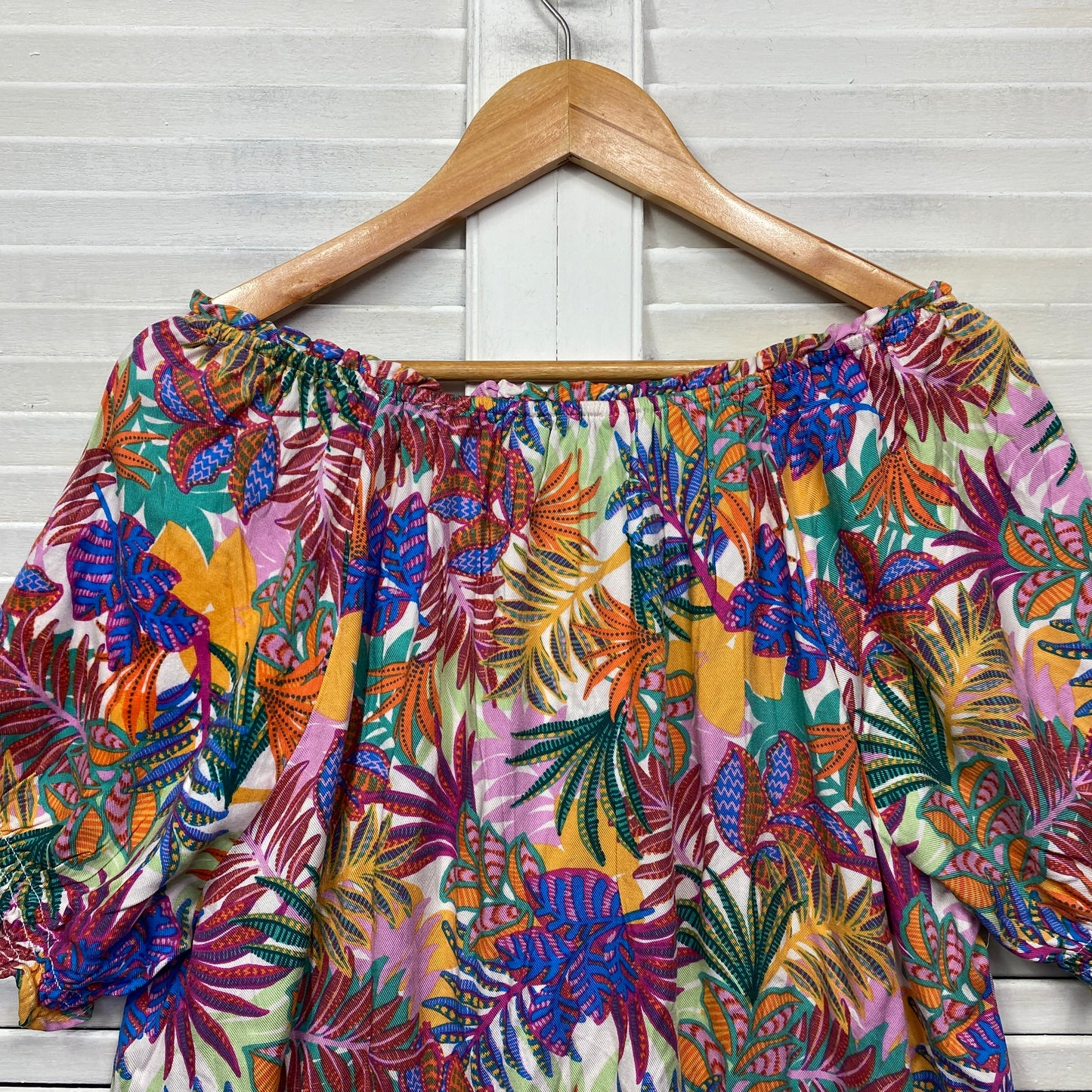 Rockmans Top Size 14 Multicoloured Floral Short Sleeve Viscose