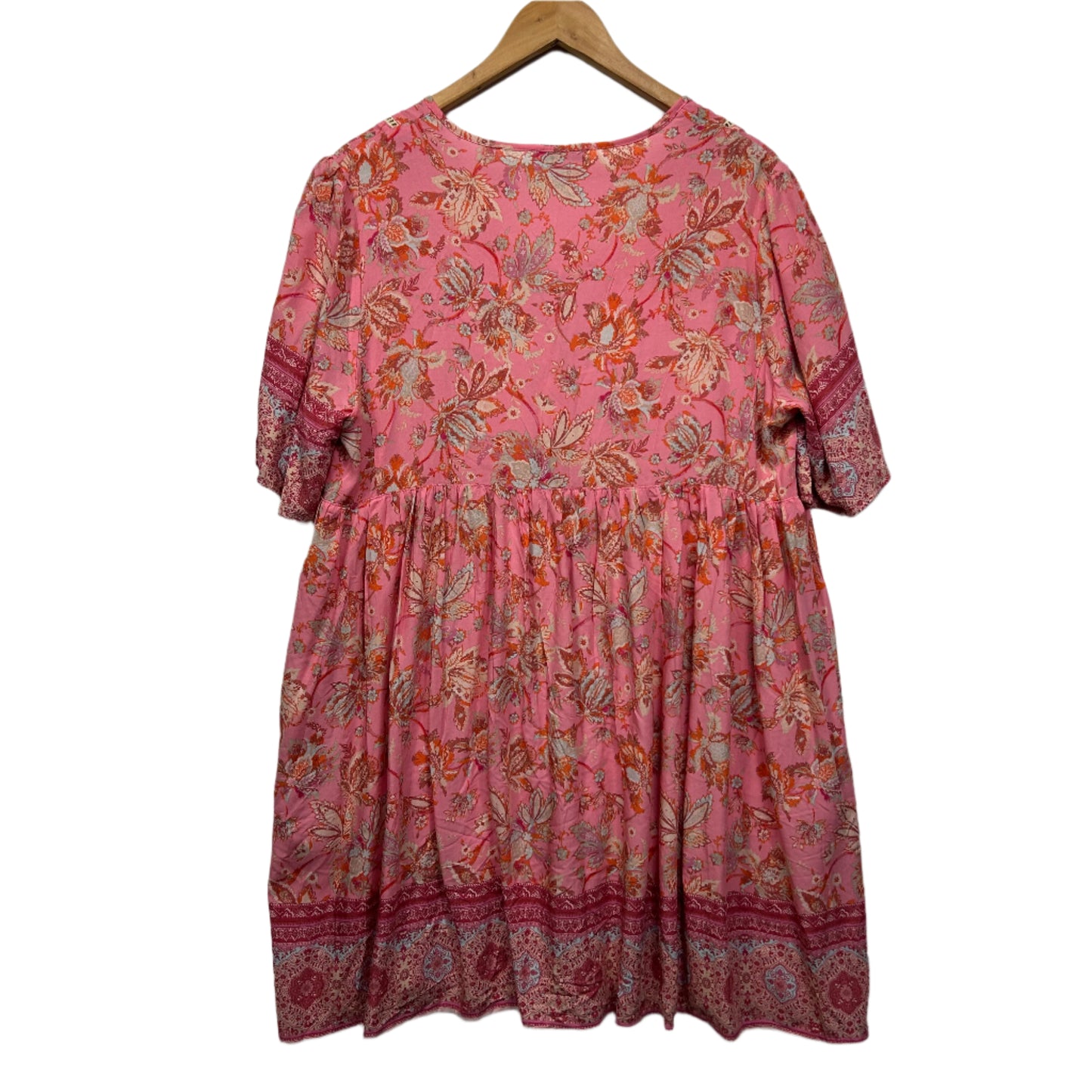 Vine Apparel Boho Dress Size 16 Pink Rayon Short Sleeve Pockets