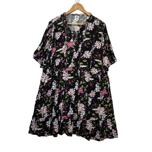 Rivers Dress Size 20 Black Floral Shift Short Sleeve Viscose