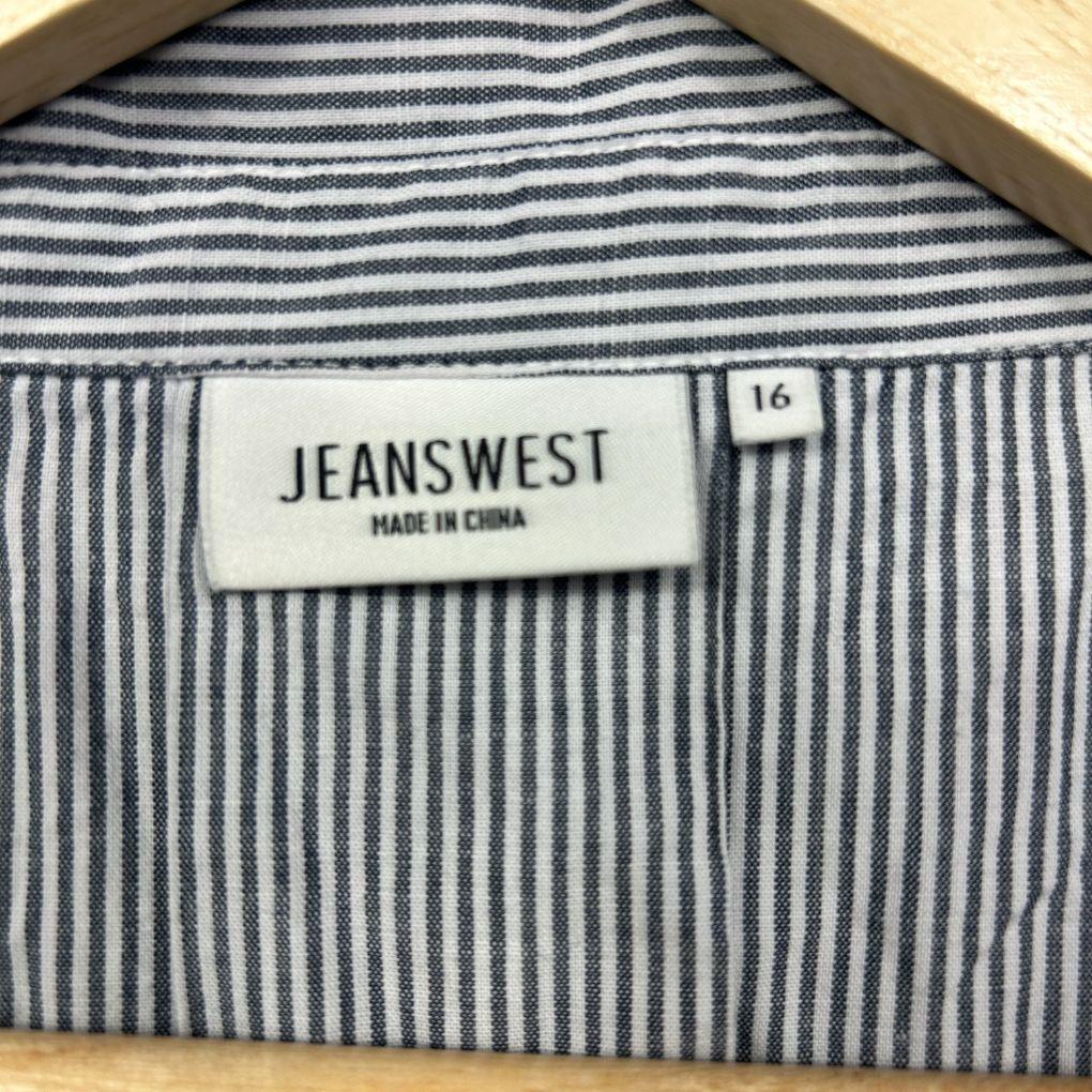 Jeanswest Grey White Cotton Stripe Shirt - Size 16