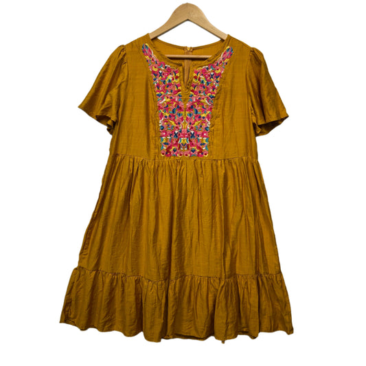 Shein Dress Size Large 14 16 Mustard Embroidered Boho New
