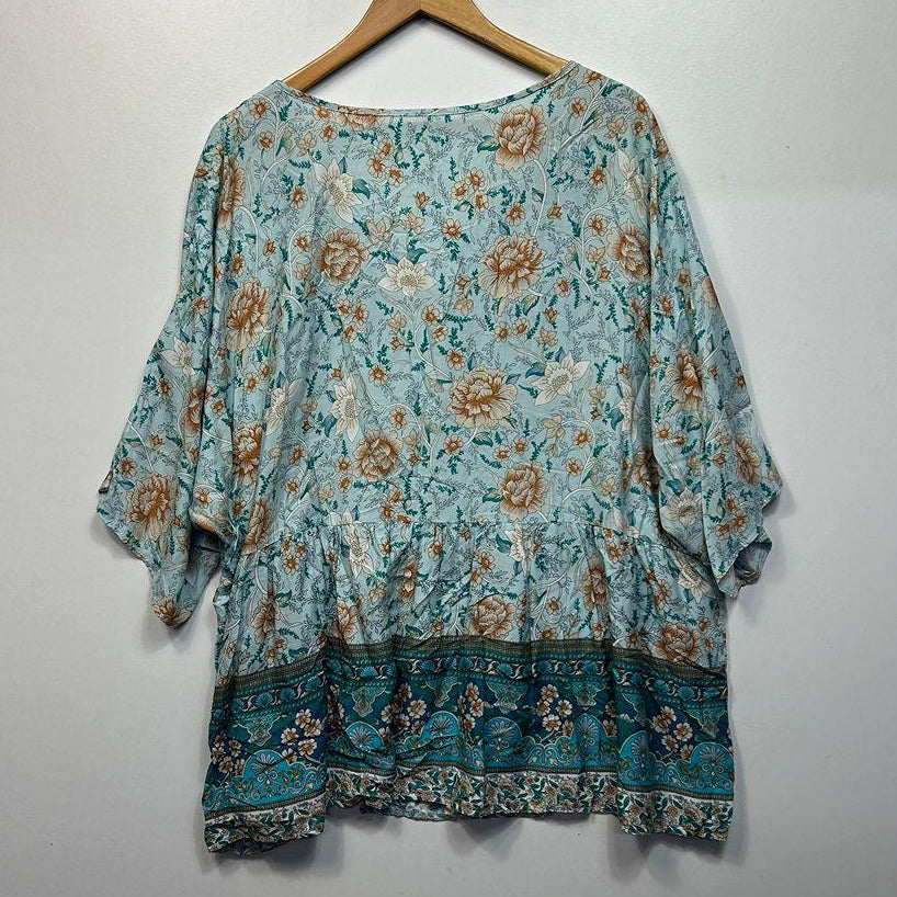 Boho Teal Floral Top - Size 16/18