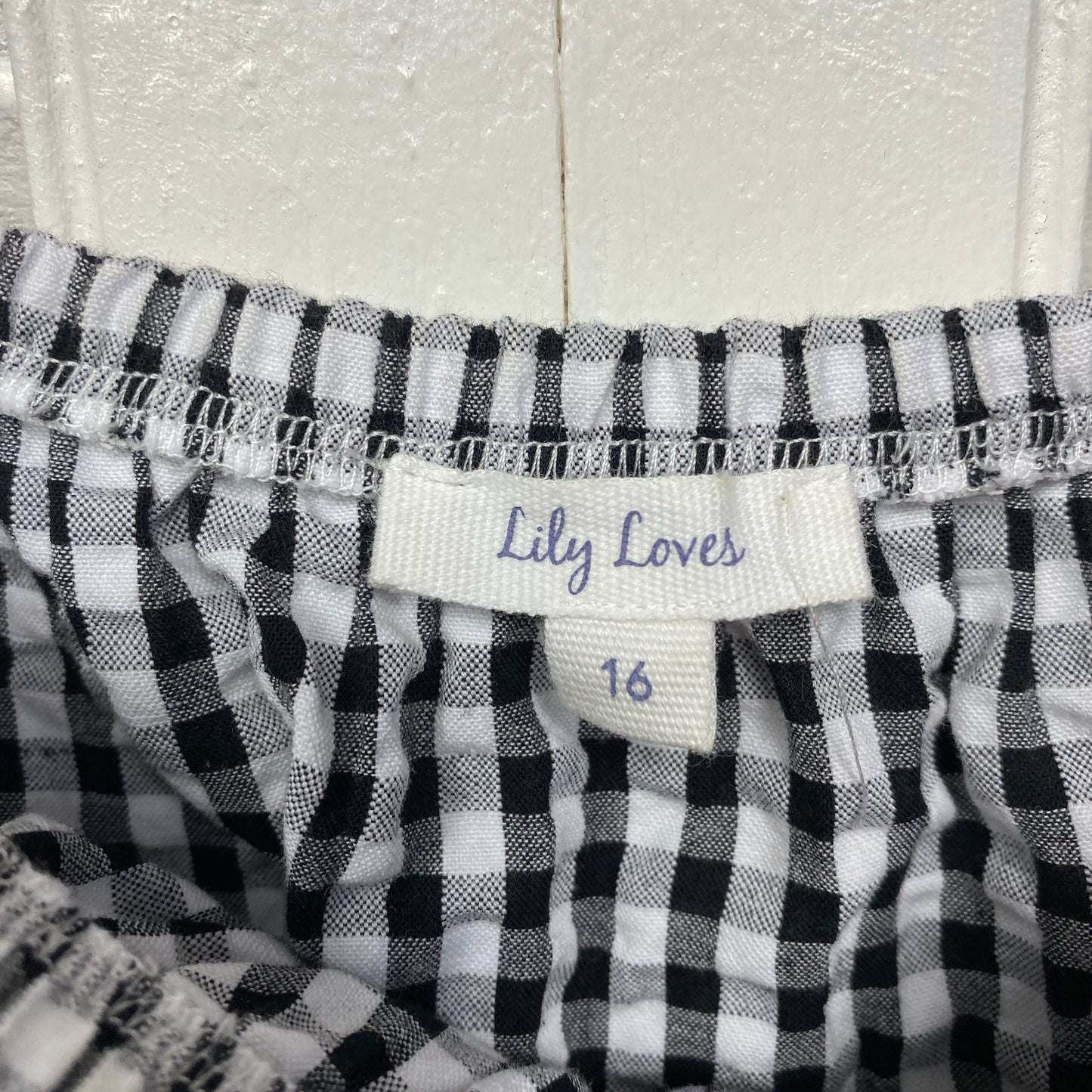 Lily Loves Crop Top Size 16 Black White Gingham Check