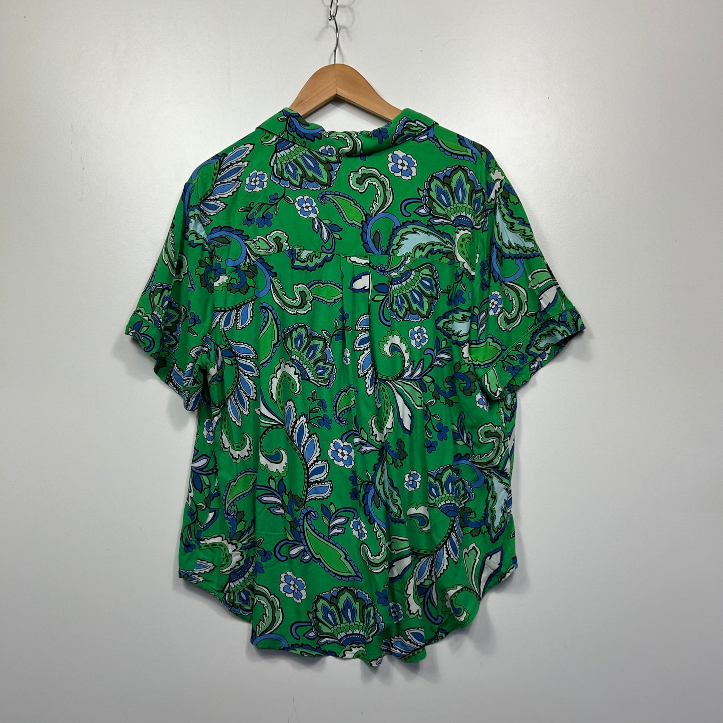 Sussan Green Blue White Paisley Floral Print Button Up Top - Size XL
