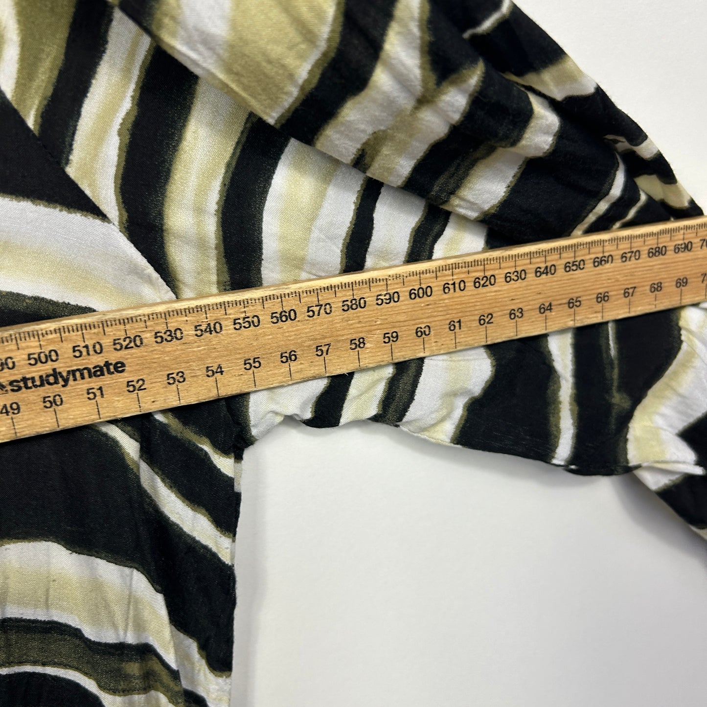 Yarra Trail Black Cream Olive Green Stripe Print Dress - Size 16