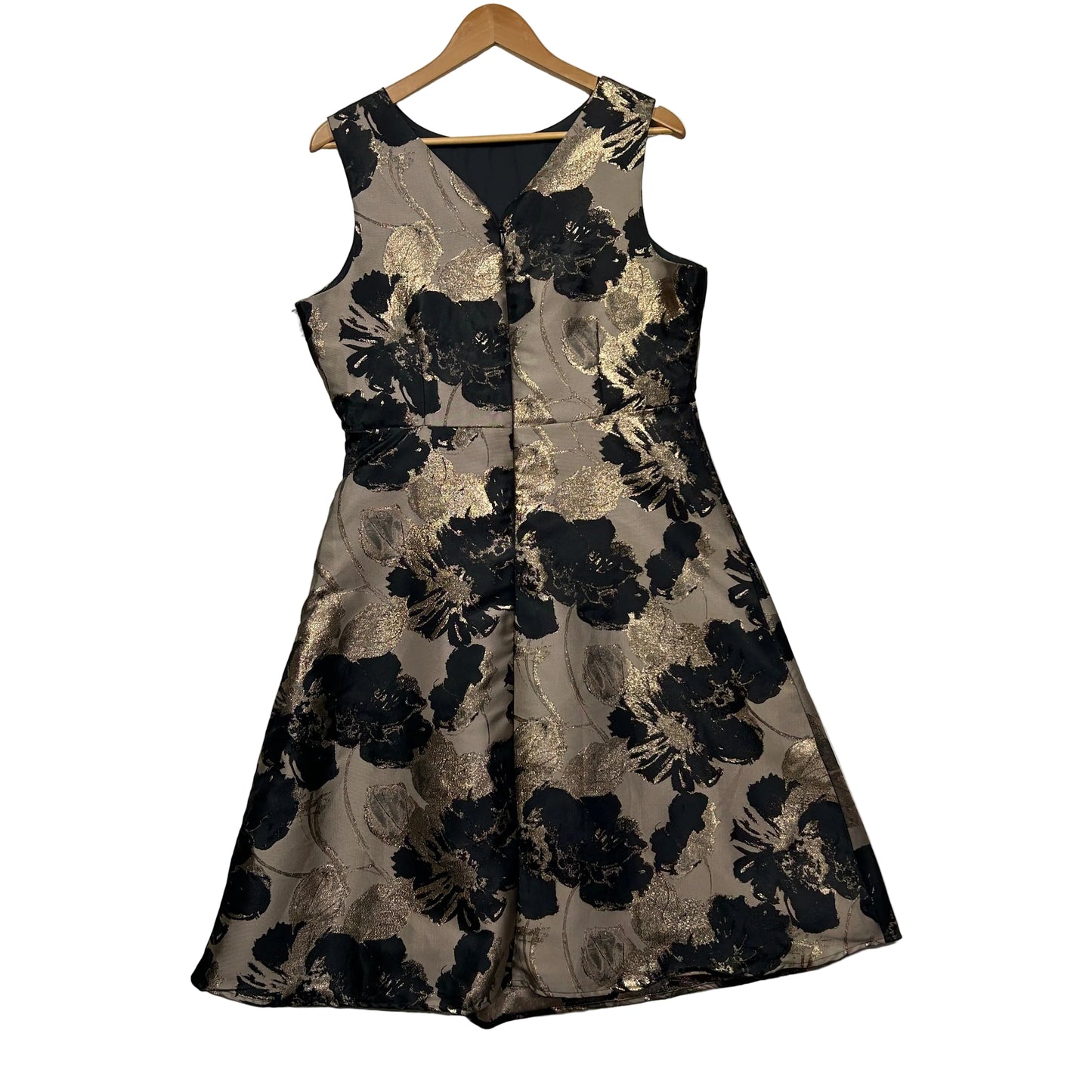 Liz Jordan Black and Gold Brocade Evening Cocktail Dress - Size 14