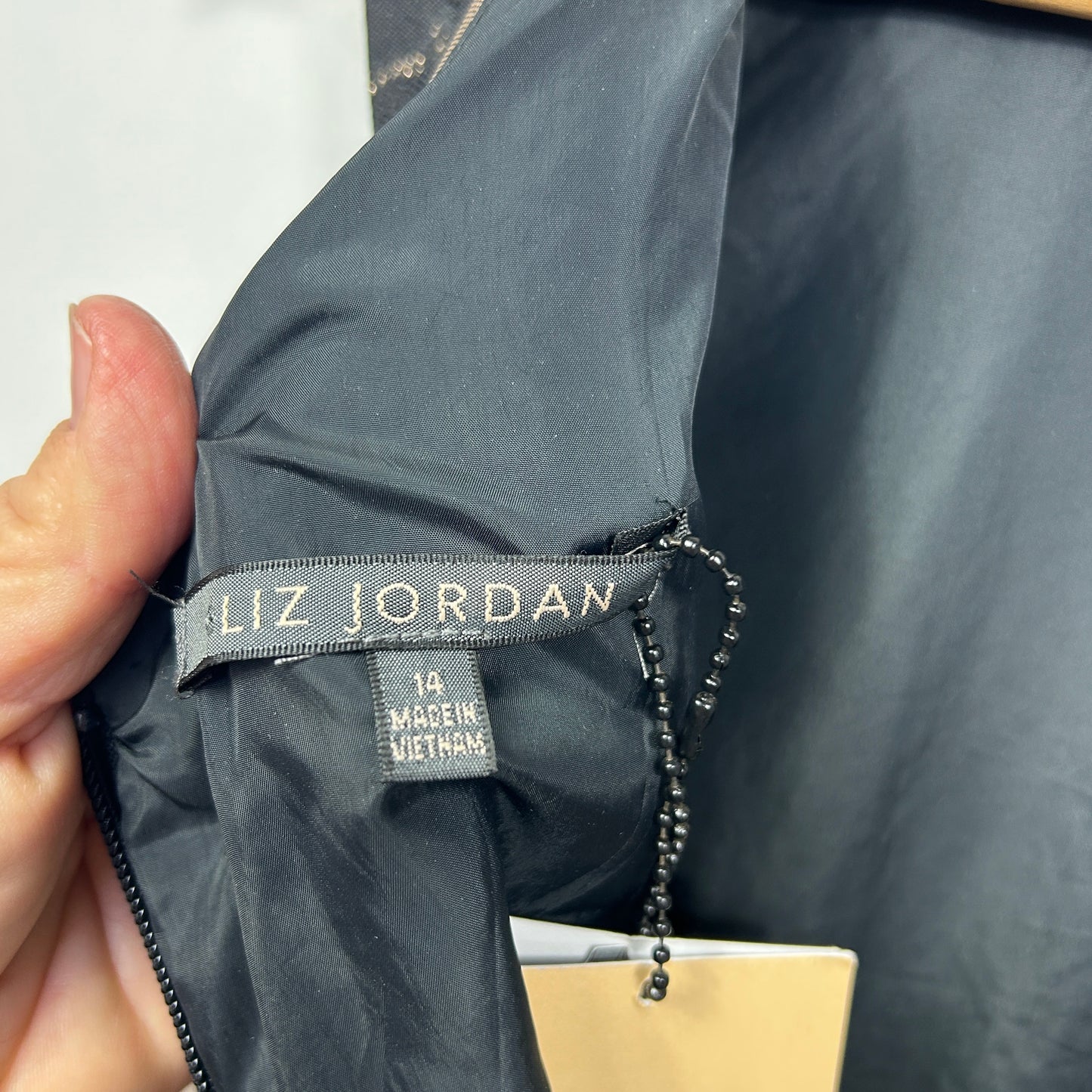 Liz Jordan Black and Gold Brocade Evening Cocktail Dress - Size 14