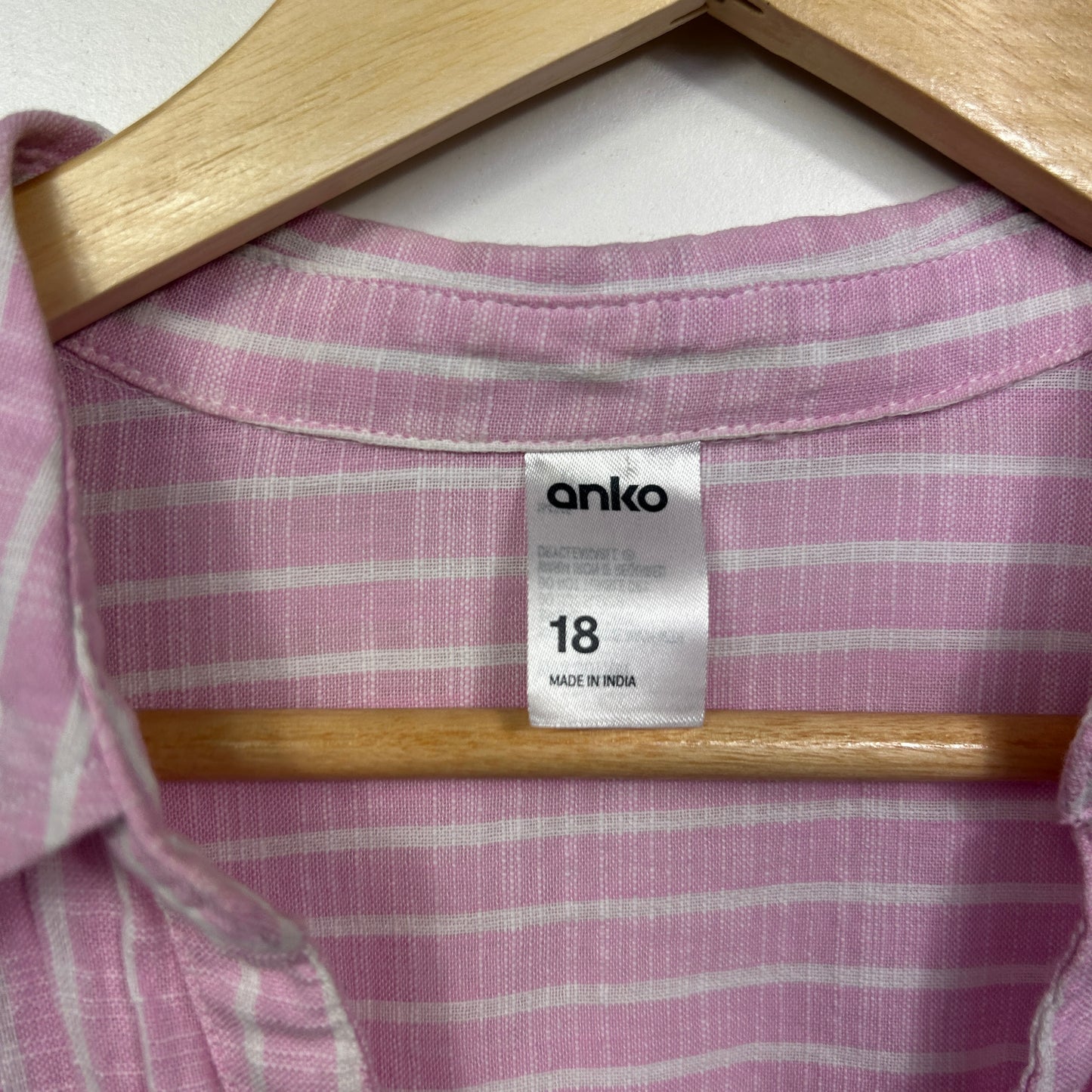 Anko Pink Striped Cotton Button-Up Roll Tab Sleeve Shirt  - Size 18