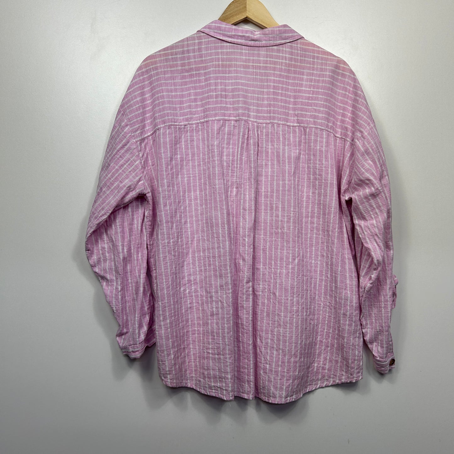 Anko Pink Striped Cotton Button-Up Roll Tab Sleeve Shirt  - Size 18
