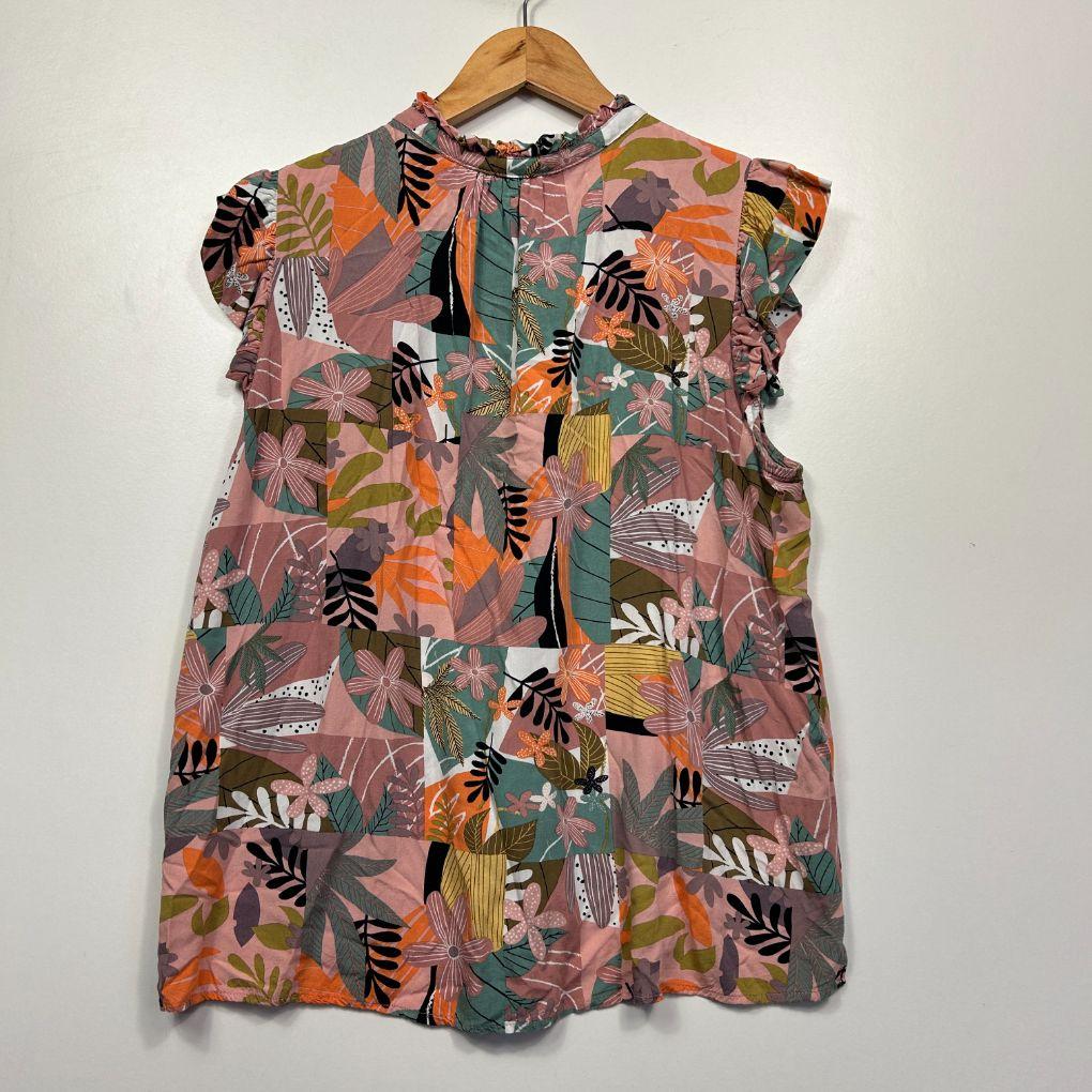 Bee Maddison Tropical Print Ruffle Top - Size 12
