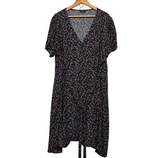 City Chic Midi Dress Size 20 22 Black Floral Short Sleeve Cocktail Viscose