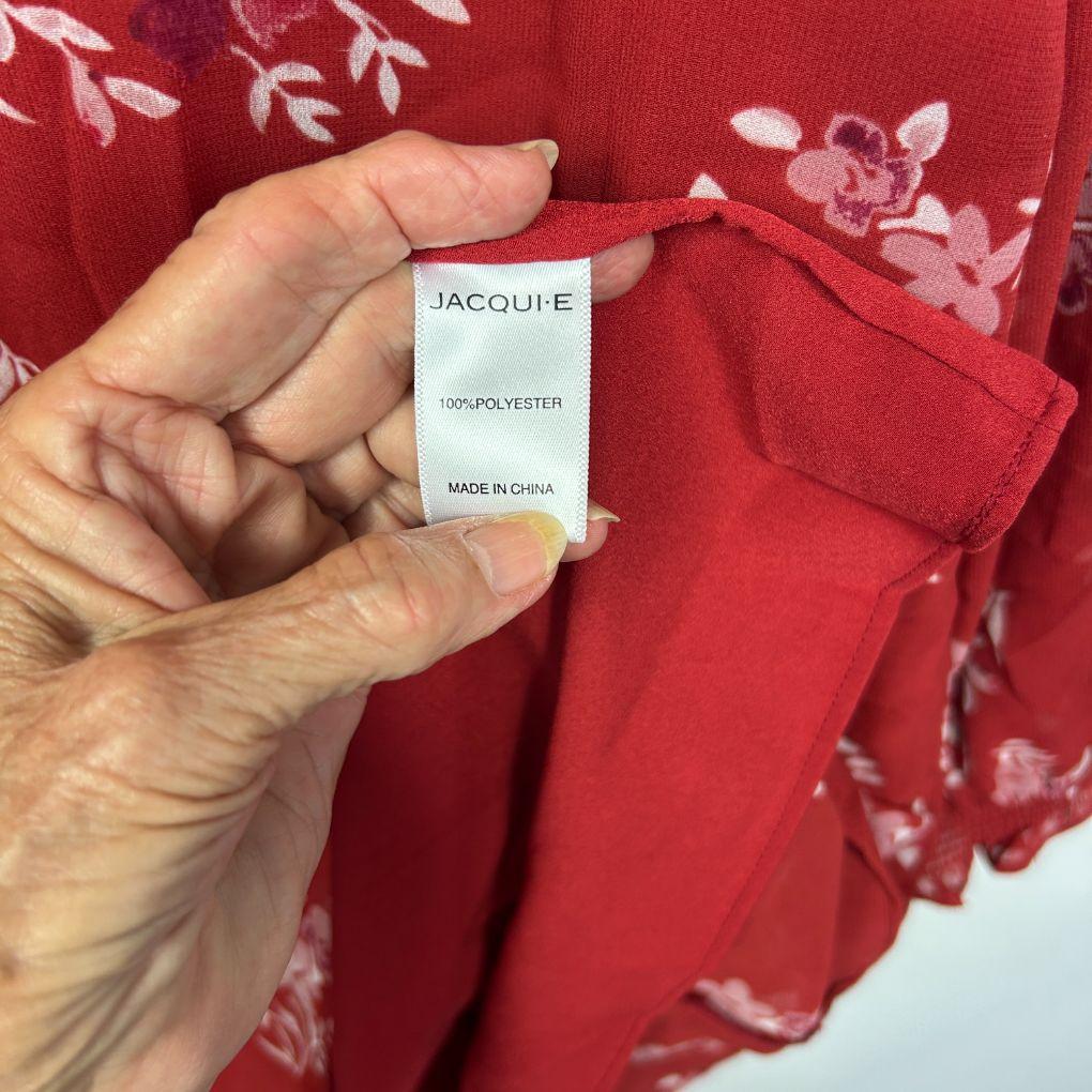 Jacqui E Red Floral Chiffon Dress - Size 20