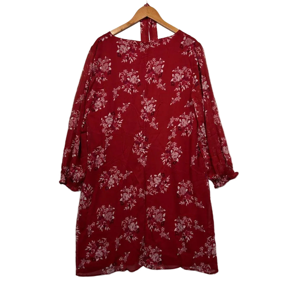 Jacqui E Red Floral Chiffon Dress - Size 20