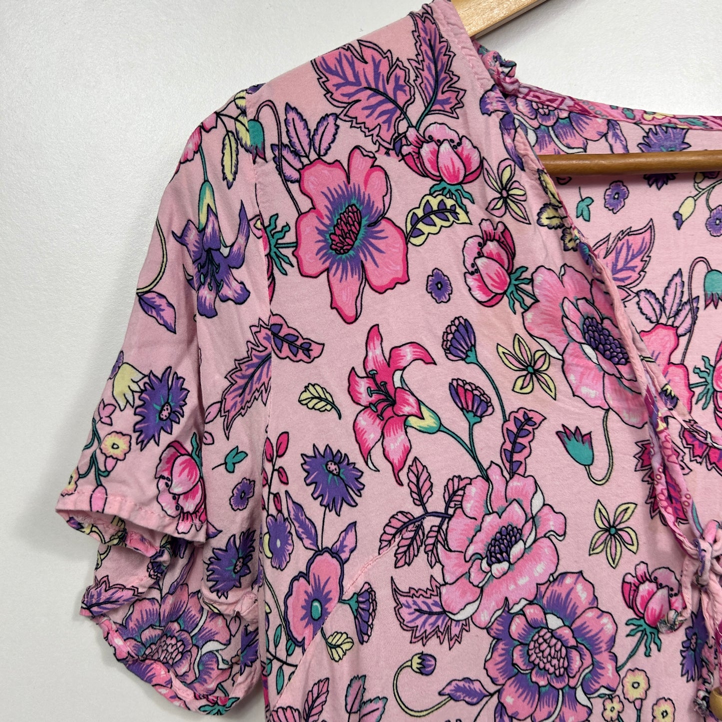 Boho 100% Rayon Pink Floral Tiered Maxi Dress - Size 14?