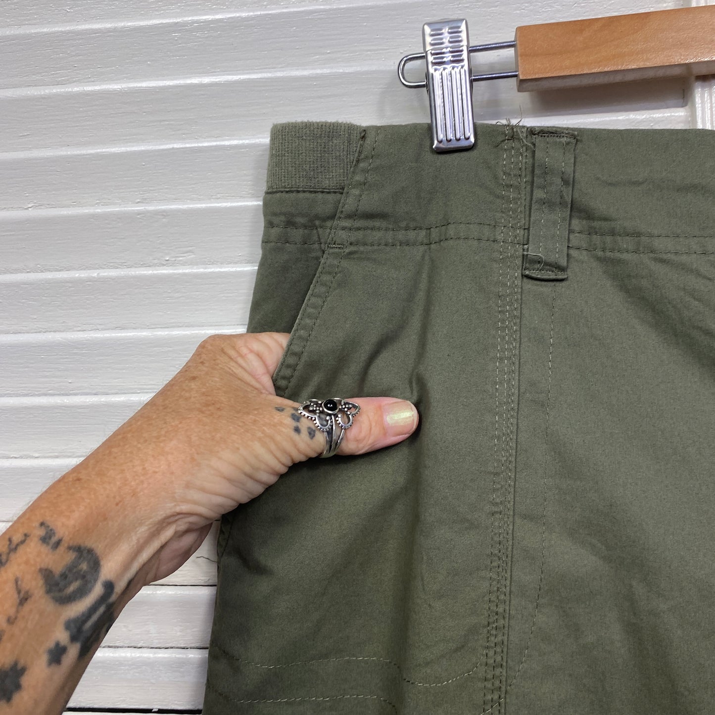 Katies Cargo Pants Size 16 Green Pockets Zip Fly