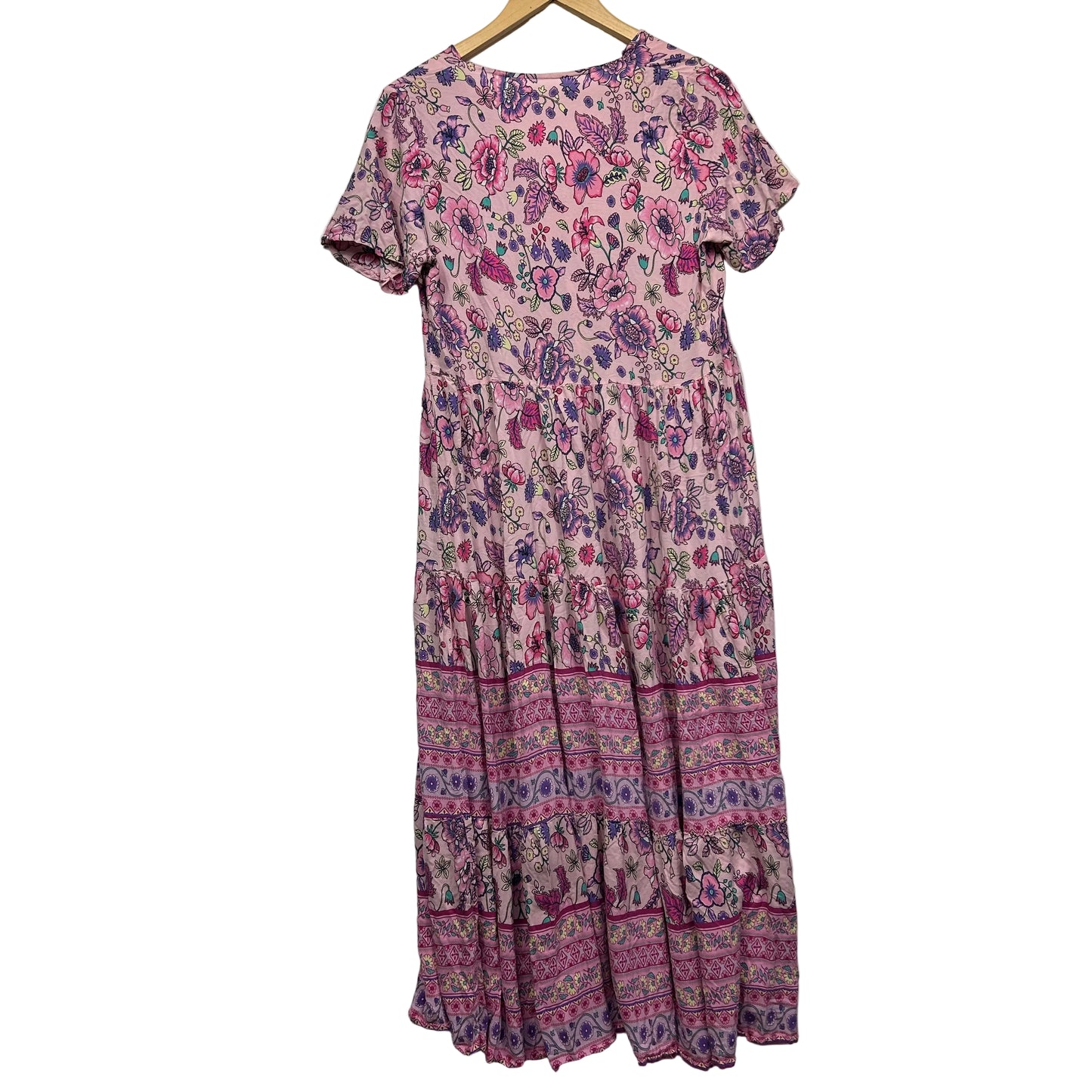 Boho 100% Rayon Pink Floral Tiered Maxi Dress - Size 14?