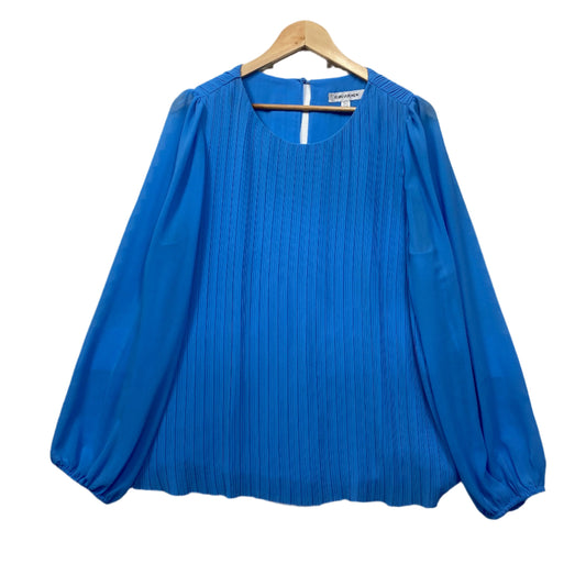 Forever New Top Size 16 Blue Long Sleeve Pleated