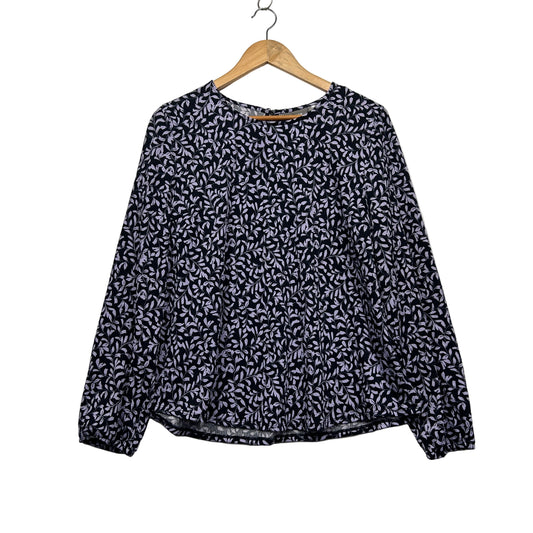 Sussan Black Purple Long Sleeve Crew Neck Top Size 14 Large
