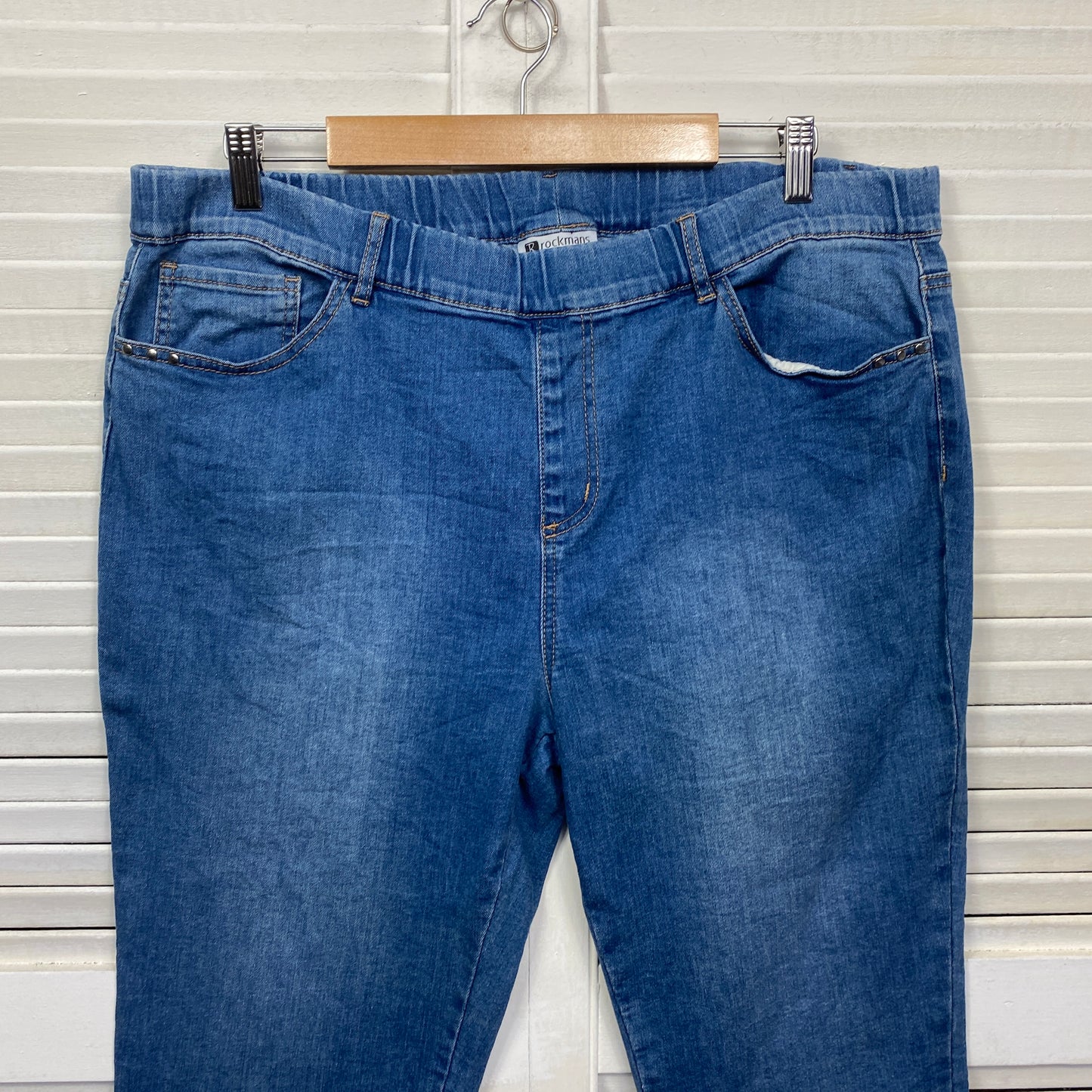 Rockmans Cropped Denim Pants Size 18 Plus Blue Elastic Waist Pockets