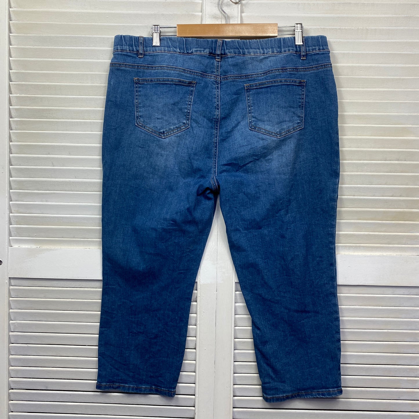 Rockmans Cropped Denim Pants Size 18 Plus Blue Elastic Waist Pockets