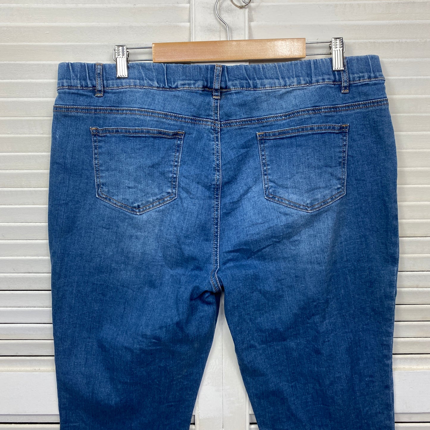 Rockmans Cropped Denim Pants Size 18 Plus Blue Elastic Waist Pockets