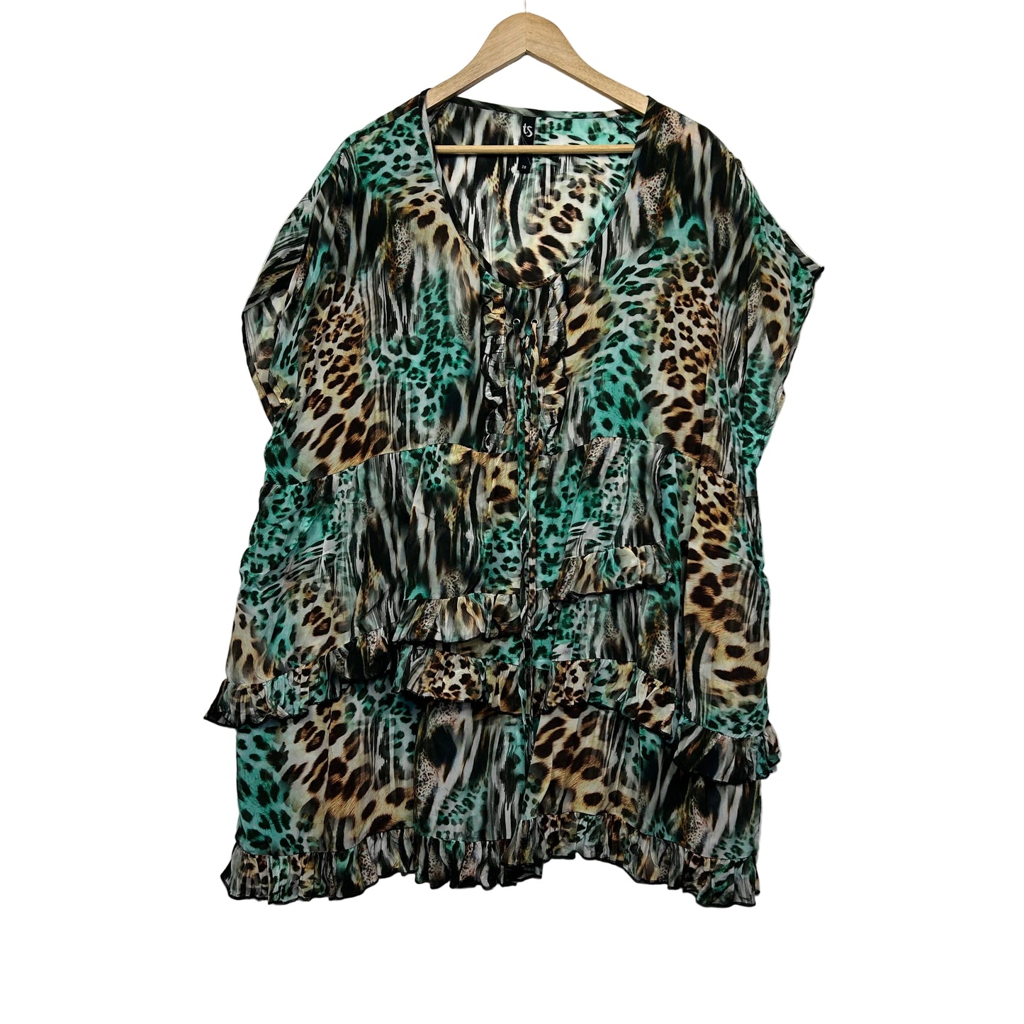 Taking Shape Green Leopard Print Top - Size 20