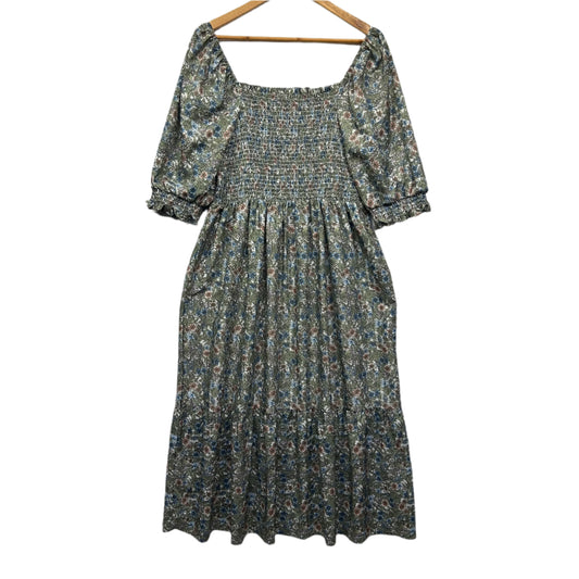 Shein Maxi Dress Size Large 14 16 Green Floral Short Sleeve