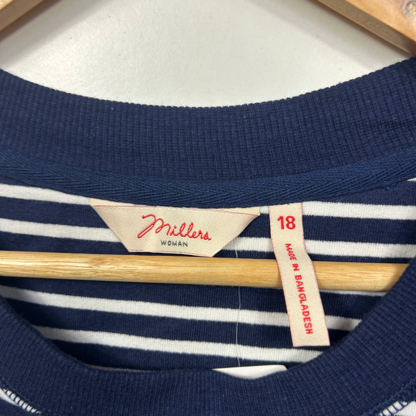 Millers Navy and White Striped Jumper - Size 18