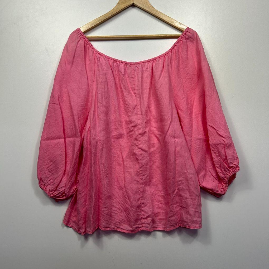 Suzanne Grae Linen Pink Linen Top - Size 14