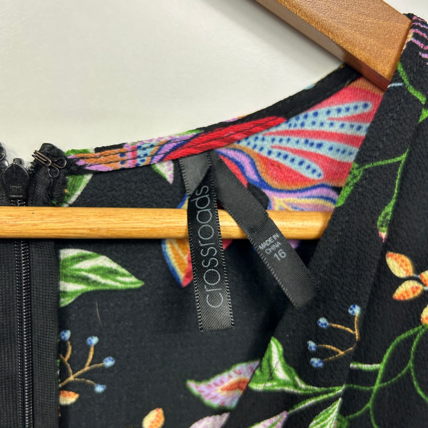 Crossroads Maxi Dress Size 16 Black Floral Short Sleeve