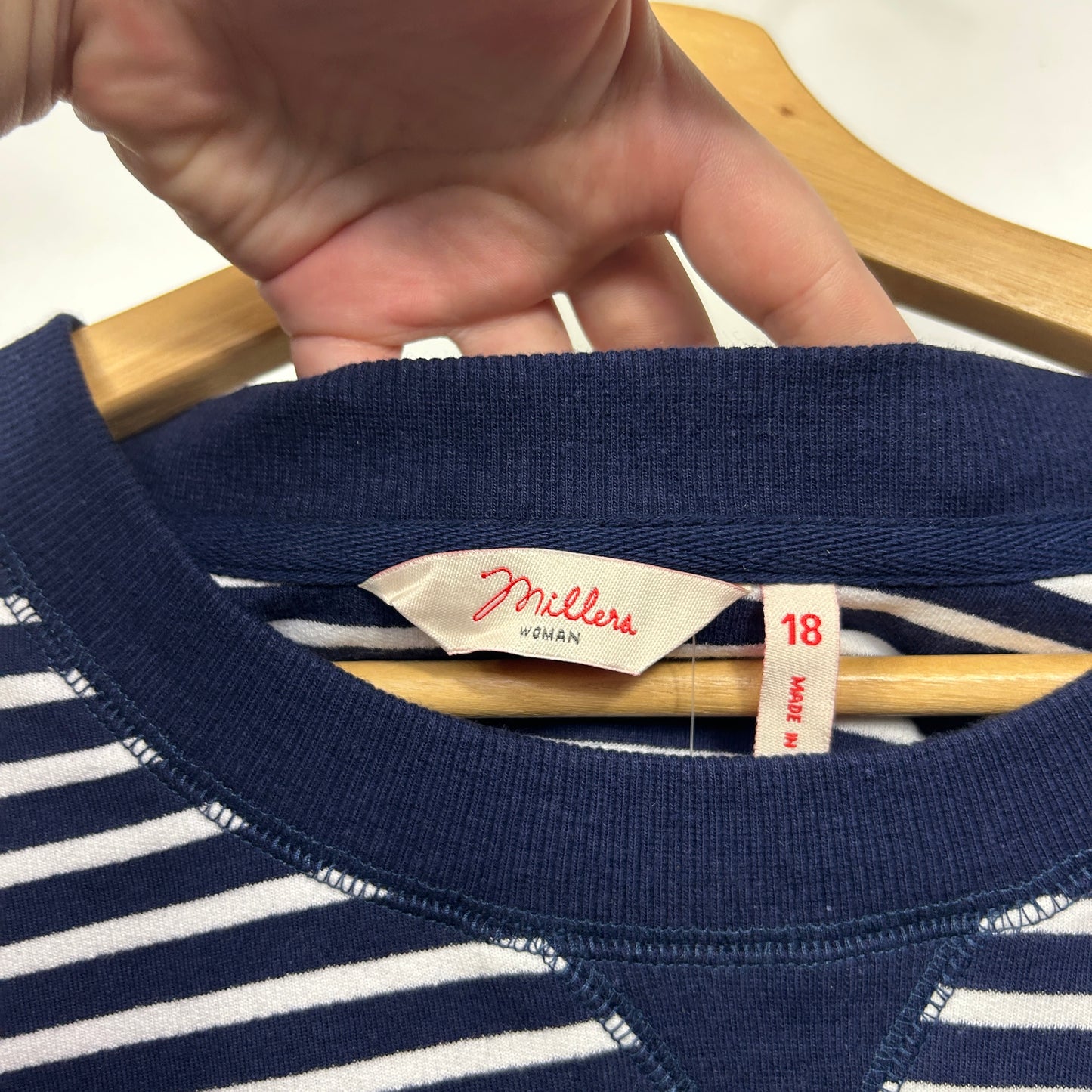 Millers Navy and White Striped Jumper -  Size 18