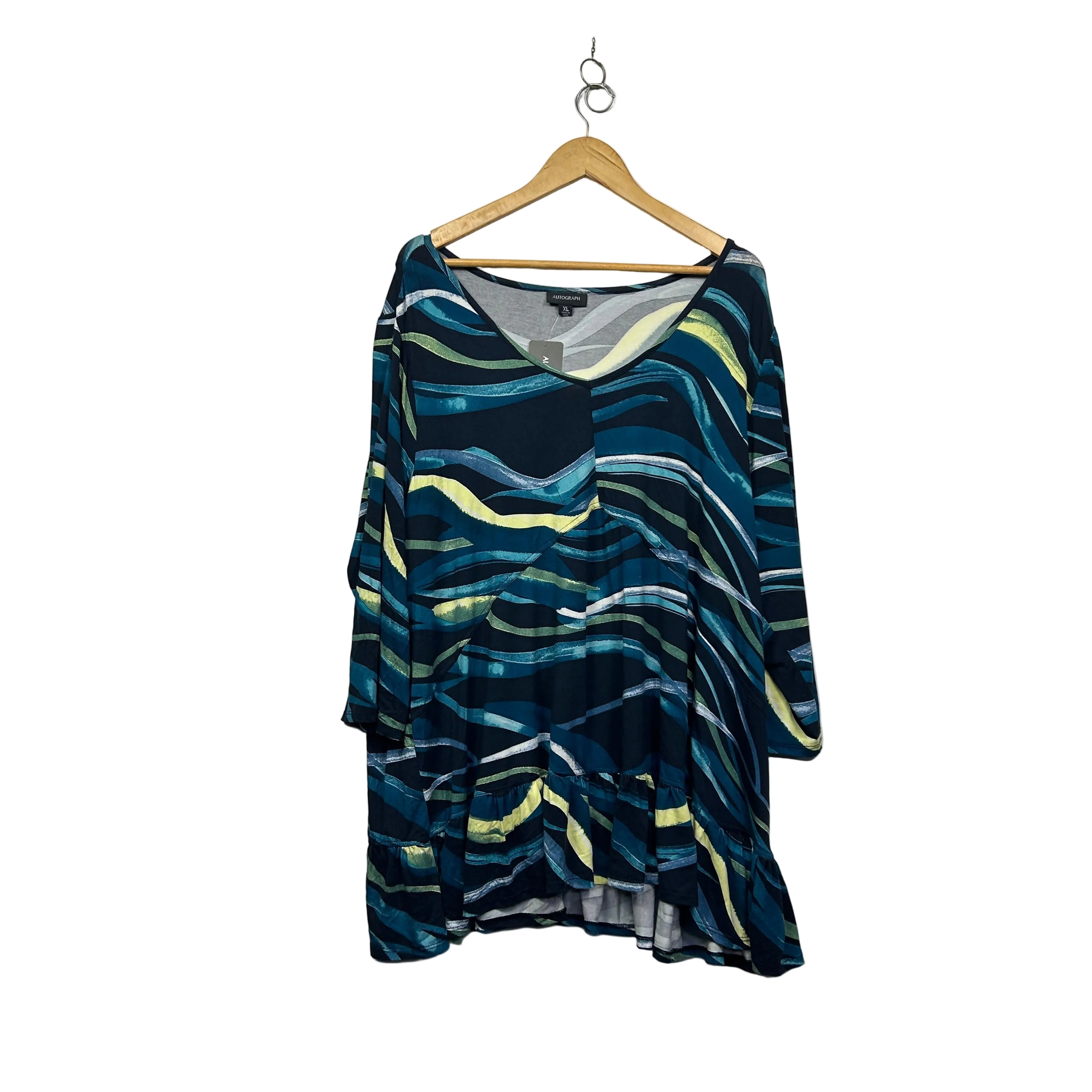 Autograph Navy Wavy Striped Tunic Top - Size 22/XL