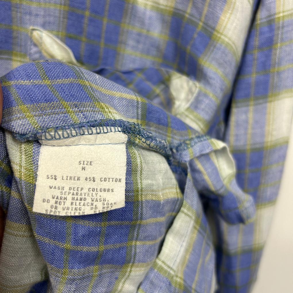 Vintage Gordon Smith Basic Blue Check Linen Shirt - Size M/12