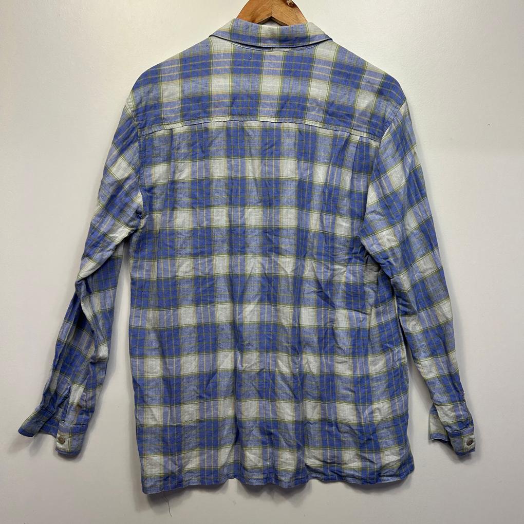 Vintage Gordon Smith Basic Blue Check Linen Shirt - Size M/12