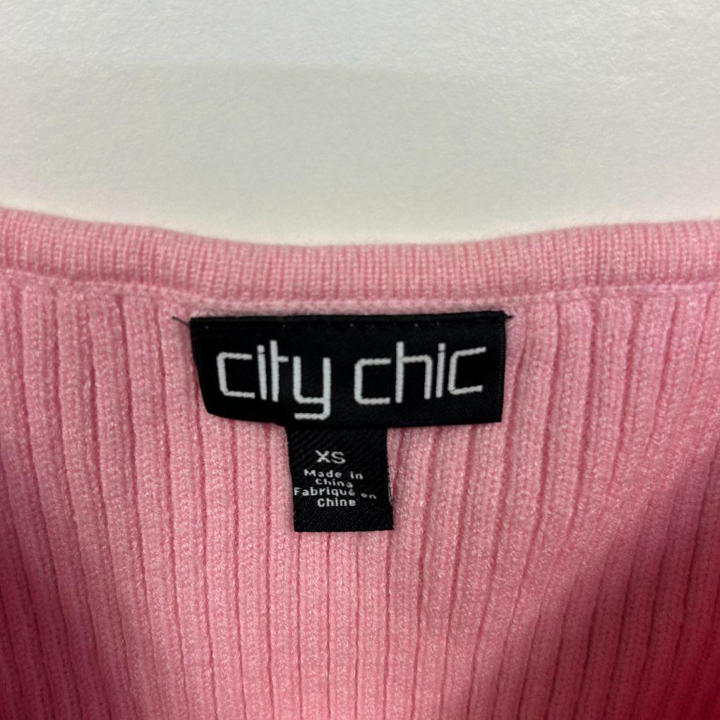 City Chic Pink Ribbed Tank - Size XS