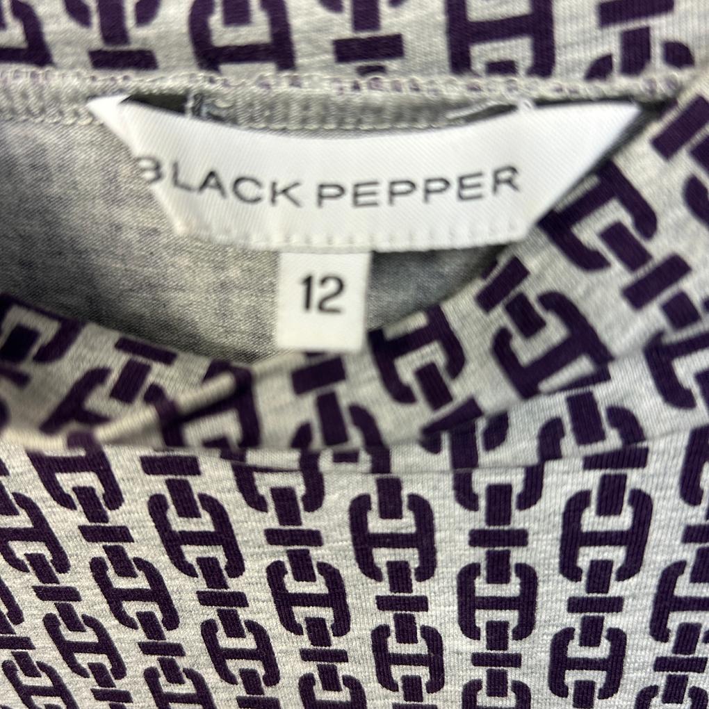 Black Pepper Grey Purple Print Top - Size 12