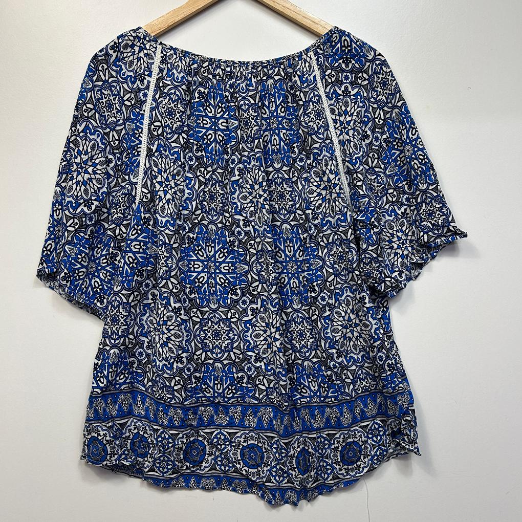 Quelque Blue Print Top - Size 16