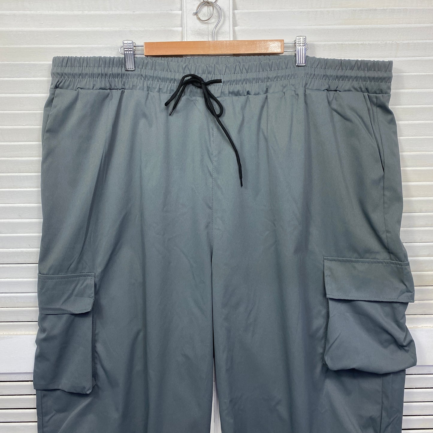 Cargo Pants Mens 5XL Grey Drawstring Polyester Pockets