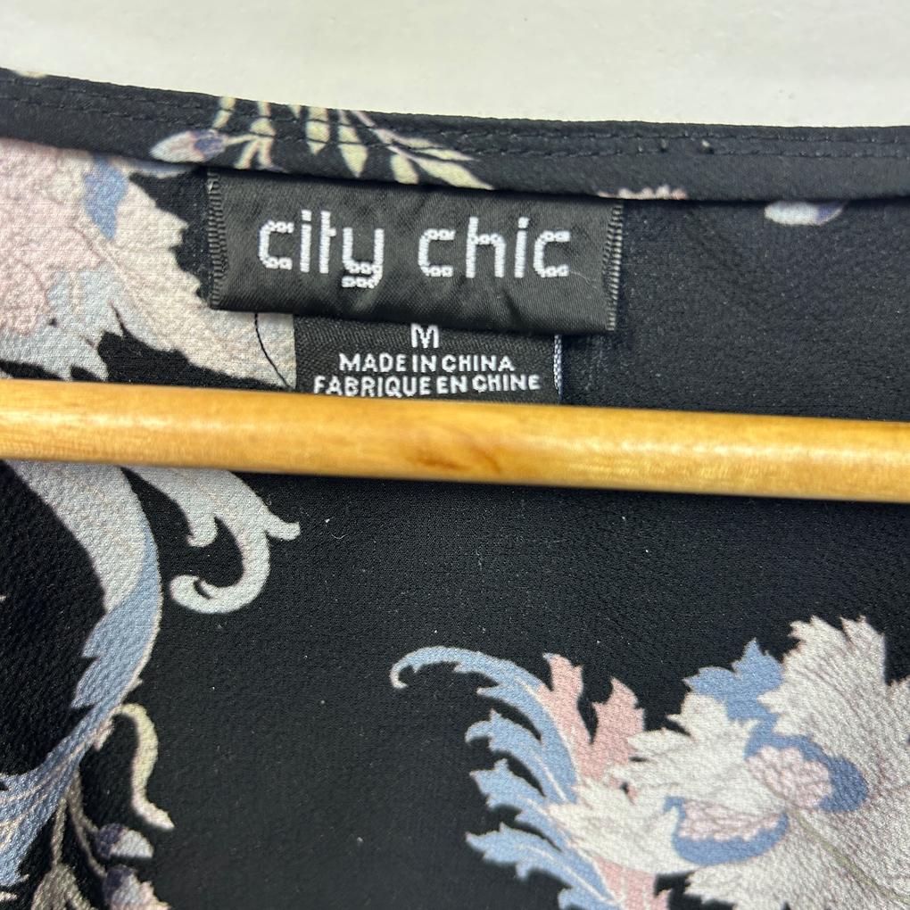 City Chic Black Floral Top - Size 18/M
