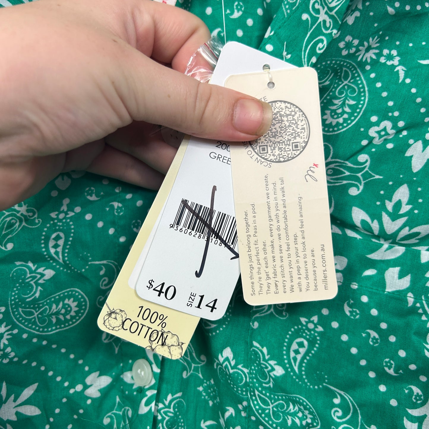 Millers Green Paisley Button Up Shirt - Size 14