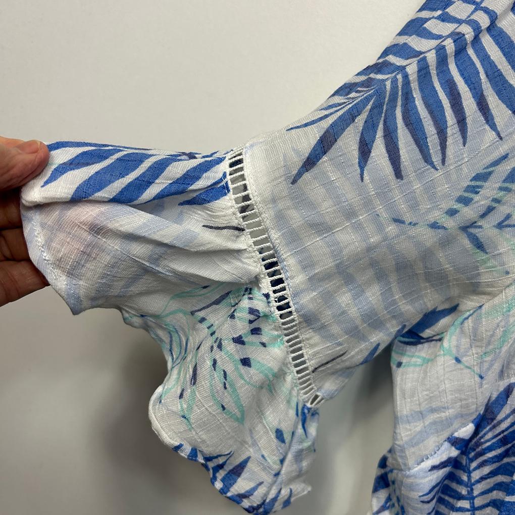 Beme Blue Leaf Print Top - Size 18/20 (Fault)