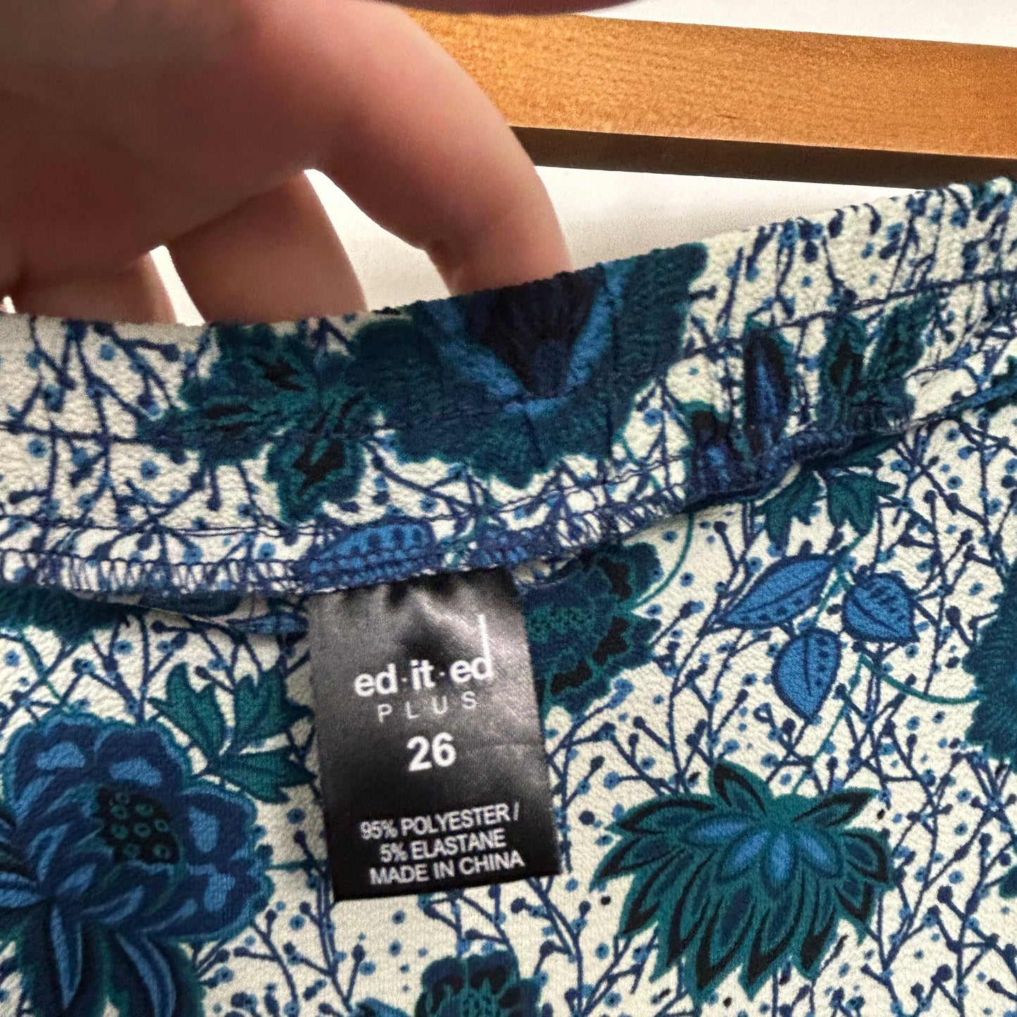 edited Plus Navy and Teal Floral A-Line Skirt with Ruffle Hem - Size 26