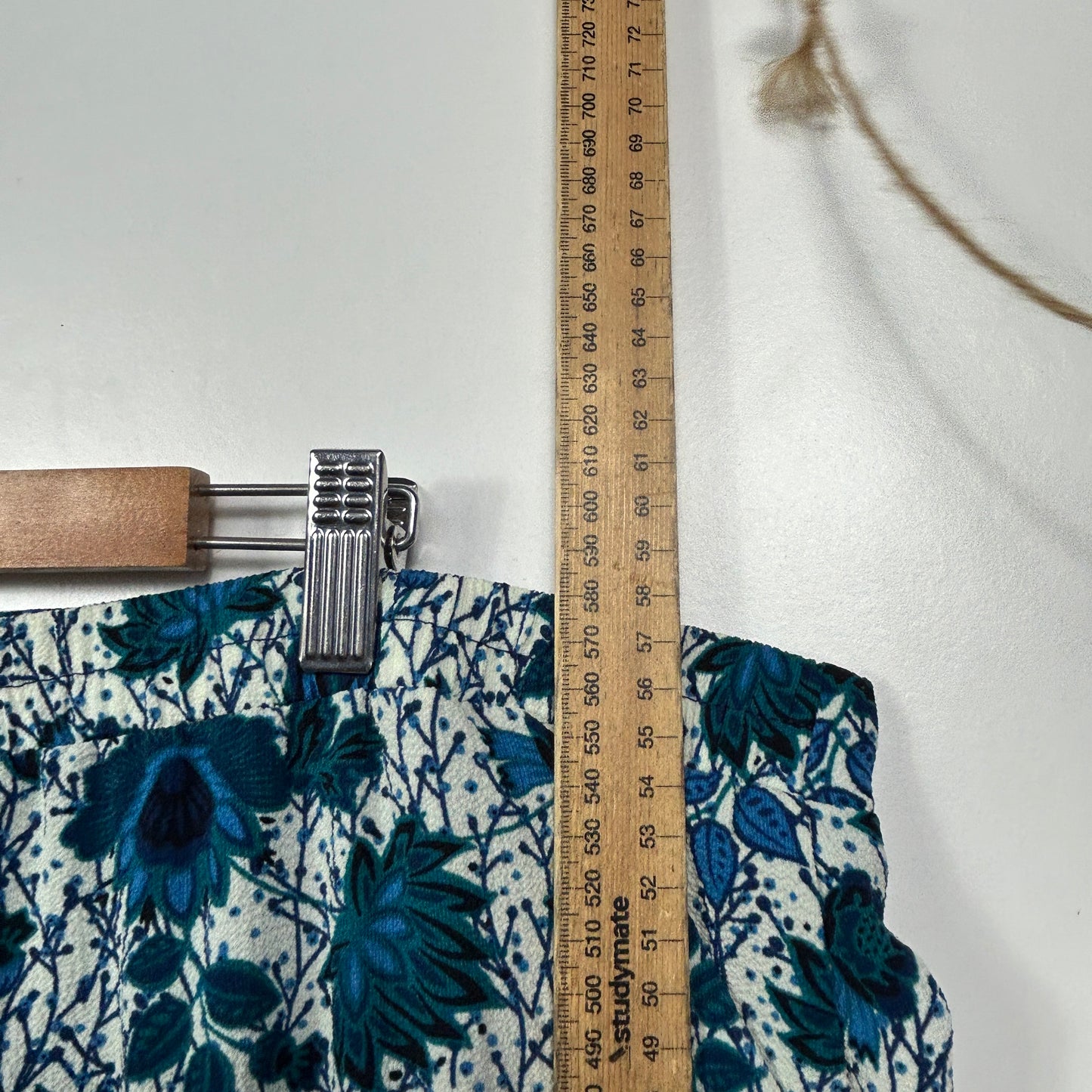 edited Plus Navy and Teal Floral A-Line Skirt with Ruffle Hem - Size 26