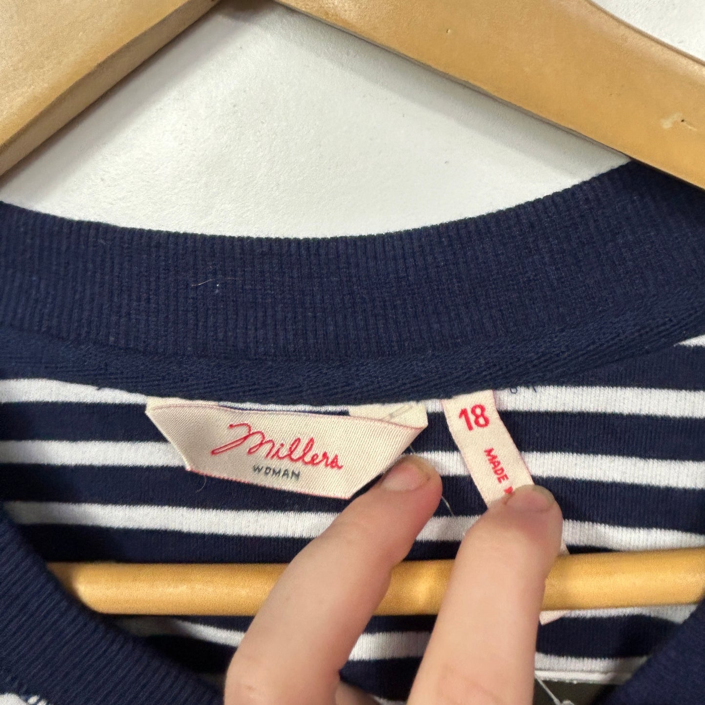 Millers Navy and White Striped Long Sleeve Top - Size 18