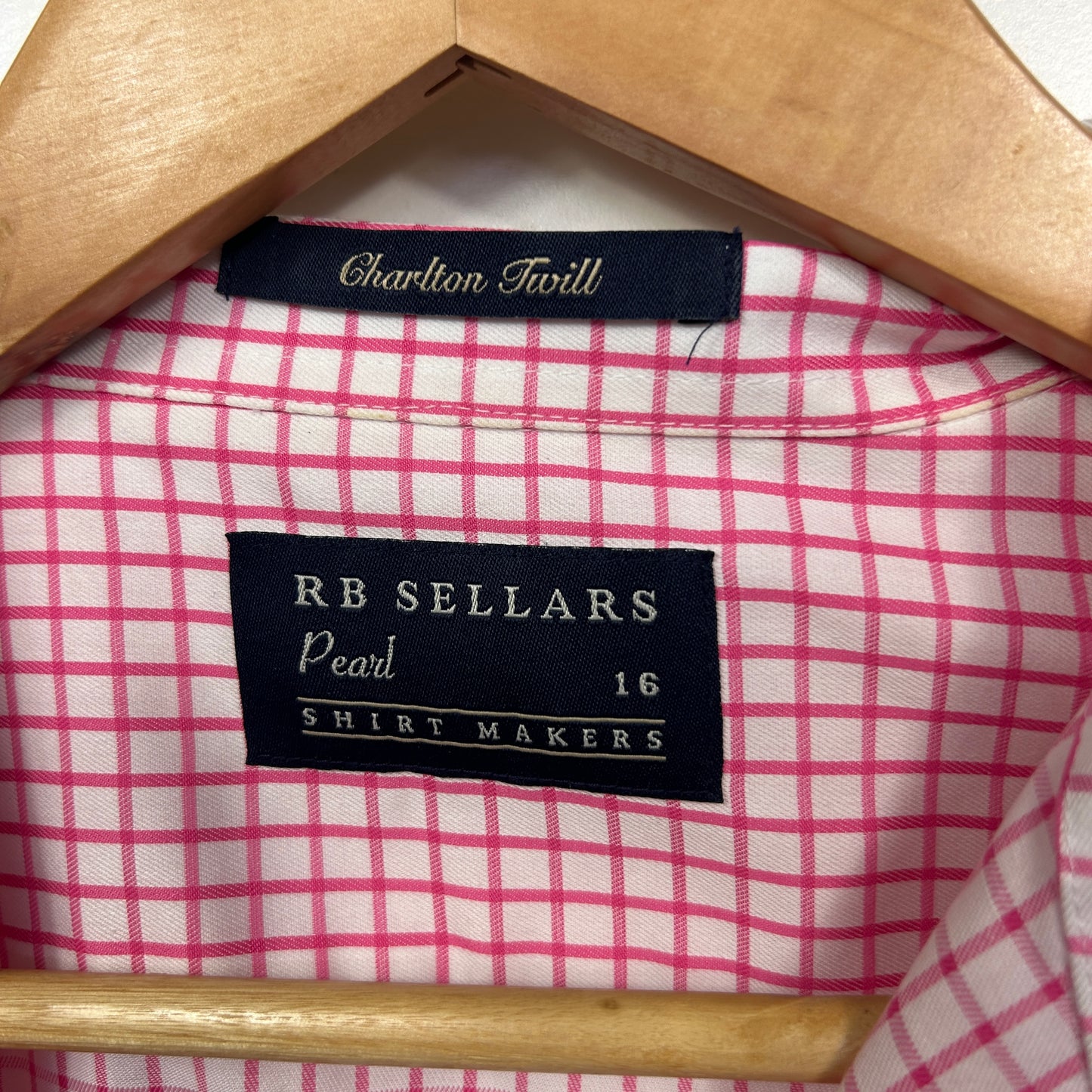 RB Sellars Pink White Gingham Check Long Sleeve Button Up Shirt - Size 16