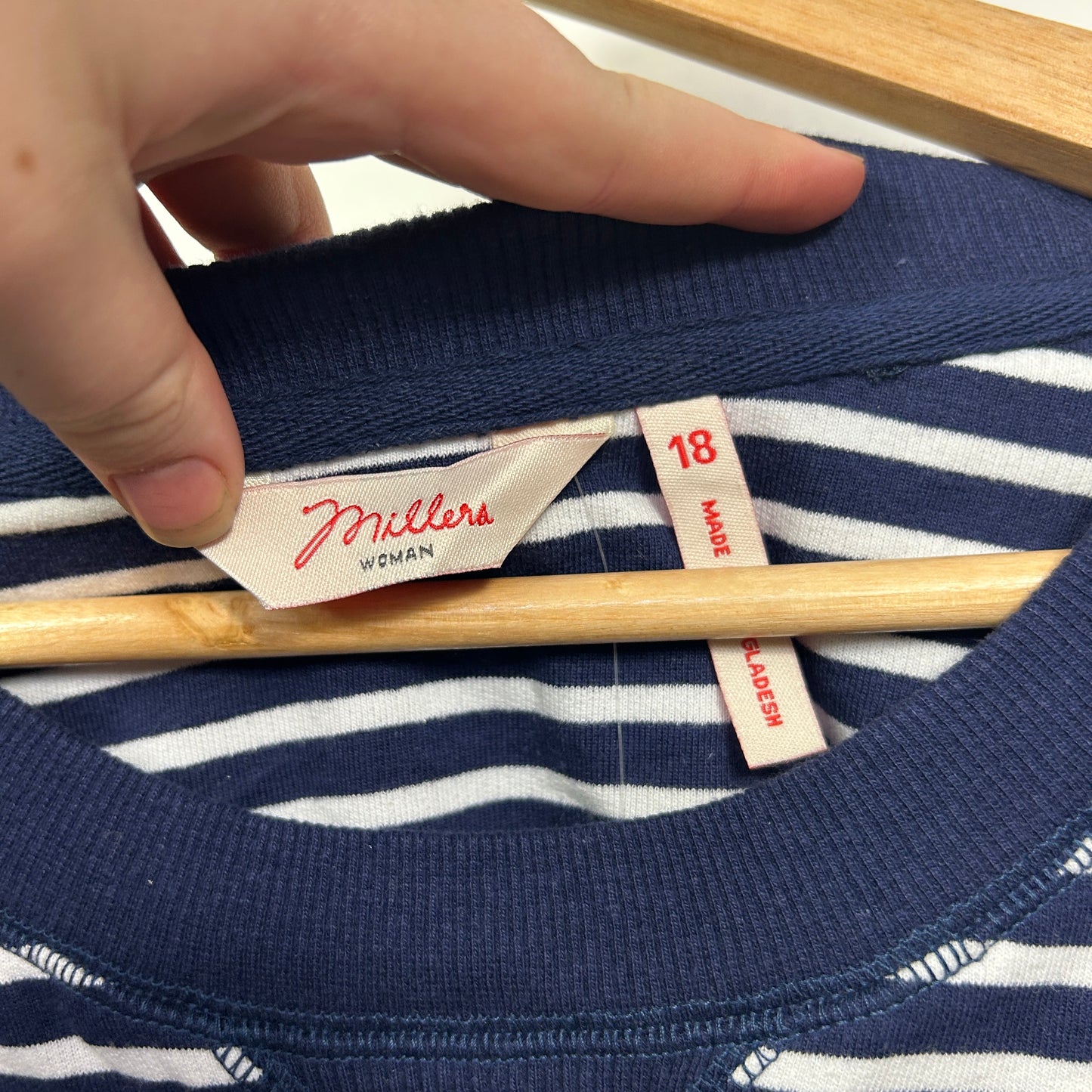 Millers Navy and White Striped Long Sleeve Top - Size 18